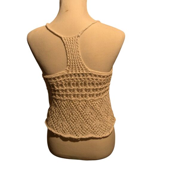 Abercrombie & Fitch XS Crochet Knit Tank Top Cream Racerback Boho Layering - Picture 3 of 3